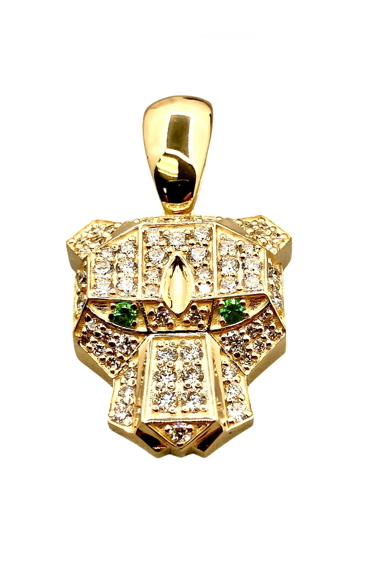 Pantera Black or White Diamond & Emerald 14K Solid Gold Pendant - WATERPROOF