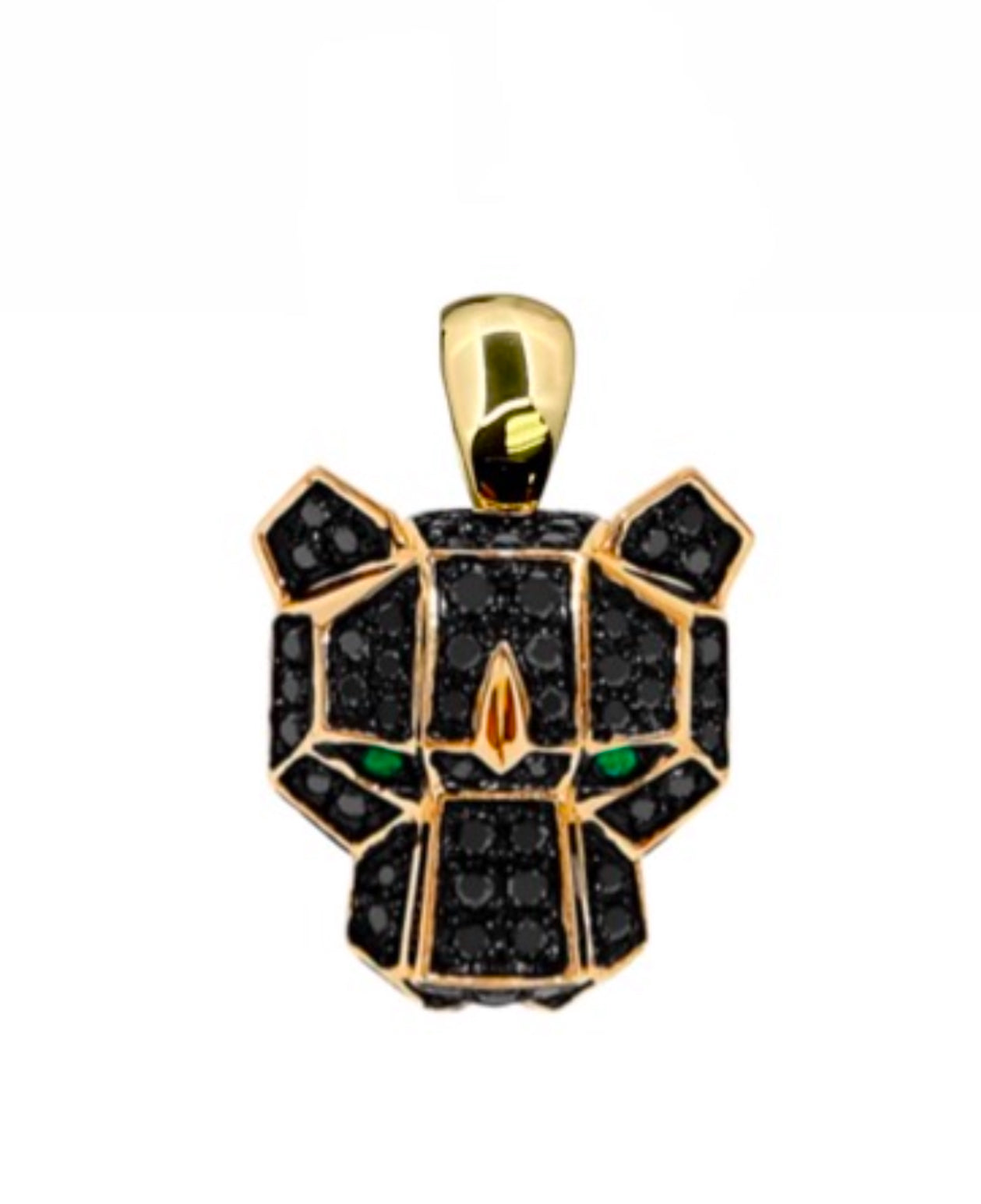 Pantera Black or White Diamond & Emerald 14K Solid Gold Pendant - WATERPROOF