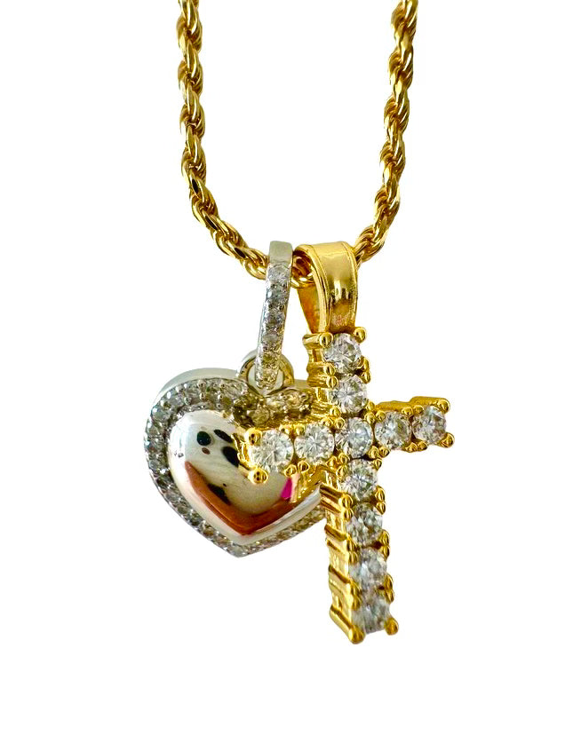 Sailah Necklace Set- Chain+Heart+Cross 14k Gold Vermeil